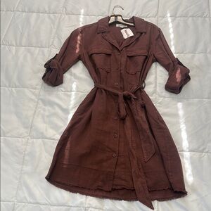 Elegant Brown Button-Up Dress